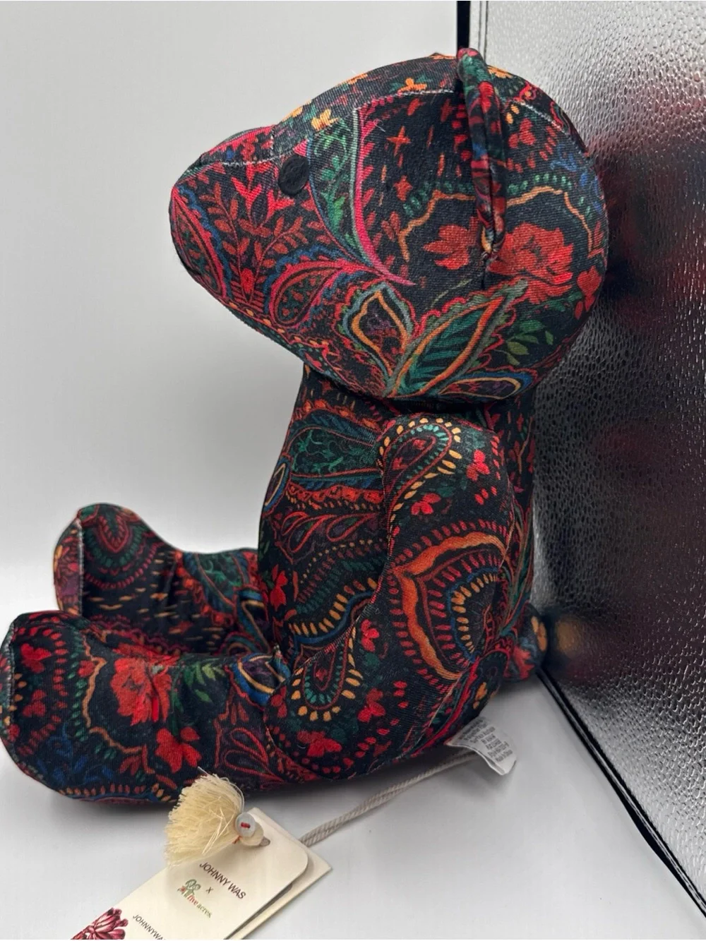 Johnny Was Paisley Floral Plush Bear in Black and Red Tones